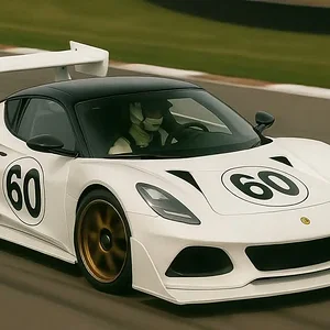 A white race car with number 60 speeding around a race track, dynamic motion as it takes the c...mp4