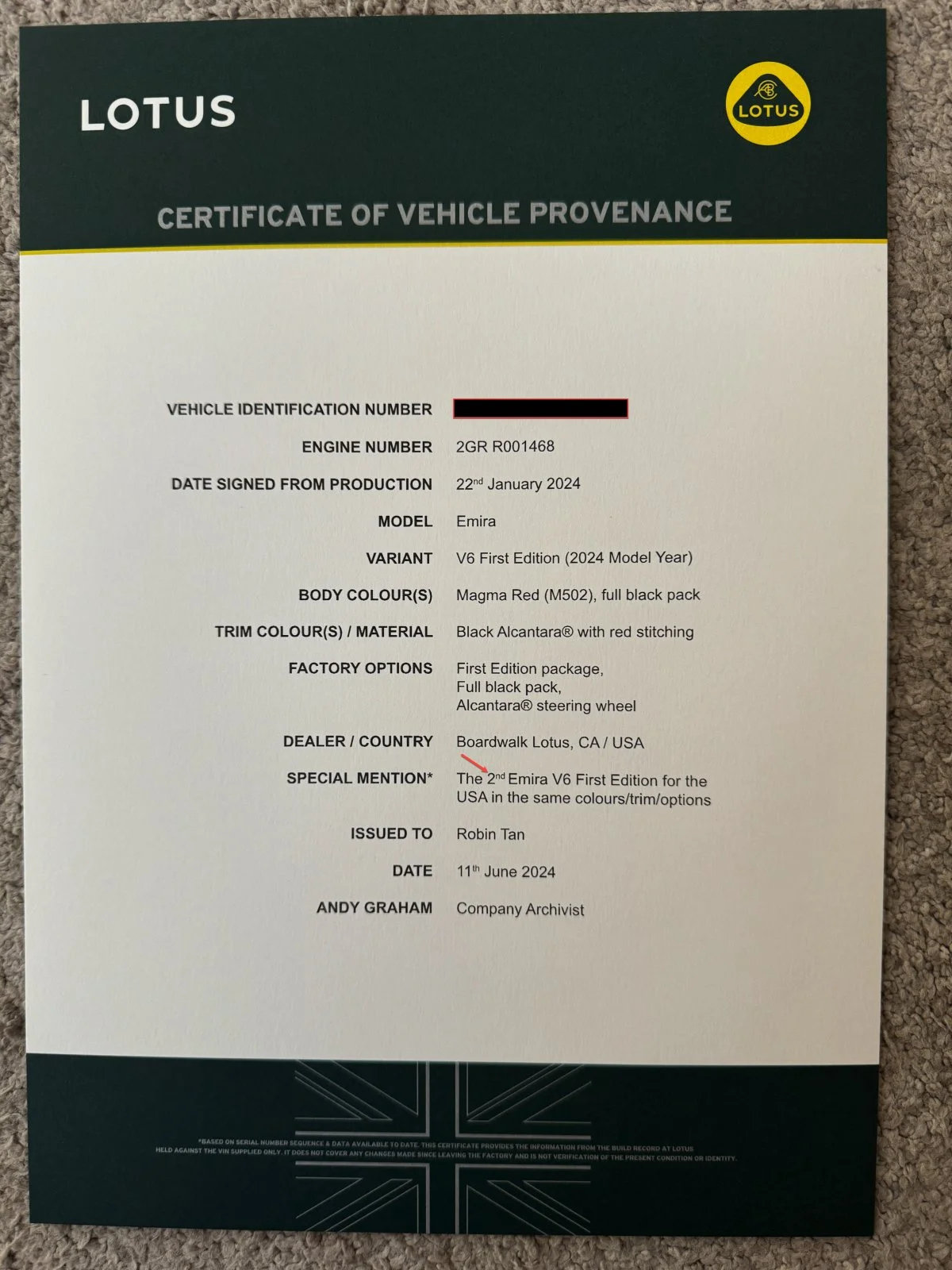 Lotus Certificate of Provenance 03 jpg Lotus Emira Forum